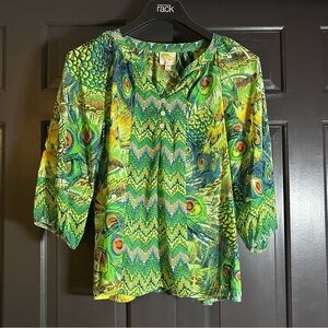 Fig & Flower Green Peacock Print Tie Top Size PM (B3
